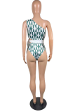 Blue Sexy Plaid Hollowed Out Patchwork Swimwears