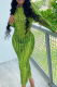 Fluorescent Green Sexy Solid Hollowed Out O Neck Pencil Skirt Dresses