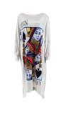 White Casual Print Patchwork O Neck Irregular Dress Dresses