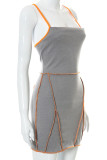 Grey Sexy Solid Patchwork Backless Spaghetti Strap Sling Dress Dresses