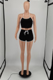 Blue Sexy Sportswear Solid Backless Halter Sleeveless Two Pieces