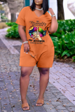 Red Casual Print Patchwork V Neck Loose Rompers