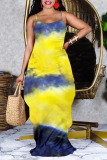 Multicolor Sexy Print Patchwork Spaghetti Strap Straight Dresses