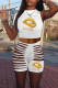 White Fashion Casual Lips Printed Ripped O Neck Sleeveless Two Pieces