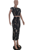 Red Sexy Print Patchwork O Neck Short Sleeve Two Pieces