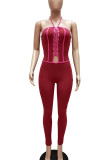 White Sexy Solid Hollowed Out Patchwork Frenulum Halter Skinny Jumpsuits