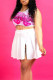 White Sexy Print Patchwork Slit U Neck Sleeveless Two Pieces
