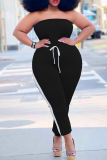 White Casual Solid Patchwork Strapless Plus Size Jumpsuits