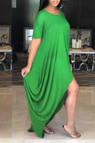 Blue Casual Solid Patchwork O Neck Irregular Dress Dresses