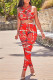 Red Sexy Casual Print Backless U Neck Sleeveless Two Pieces
