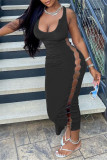 White Fashion Sexy Solid Hollowed Out U Neck Vest Dress