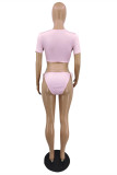 Pink Fashion Sexy Solid Hollowed Out Strap Design Swimwears