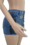 Baby Blue Fashion Casual Patchwork High Waist Regular Jeans