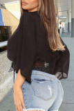 White Casual Solid Bandage Hollowed Out Patchwork V Neck Tops