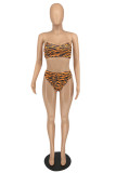 Dark Brown Fashion Sexy Print Backless Swimwears