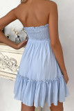 Blue Fashion Sweet Solid Patchwork Strapless Princess Dresses