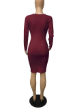 Color Blue Sexy Solid Patchwork V Neck Pencil Skirt Dresses