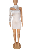 Silver Sexy Solid Hollowed Out Half A Turtleneck Skinny Jumpsuits