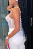 Blue Fashion Sexy Solid See-through Backless Spaghetti Strap Tops