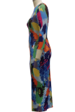 Multicolor Sexy Print Patchwork Half A Turtleneck Pencil Skirt Dresses