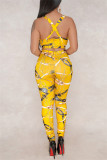 Red Sexy Casual Print Backless U Neck Sleeveless Two Pieces