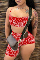 Red Fashion Sexy Print Backless Asymmetrical Sleeveless Two Pieces
