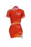 Red Fashion Sexy Print Asymmetrical O Neck Short Sleeve Two Pieces