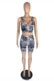 Grey Fashion Casual Print Vests U Neck Sleeveless Two Pieces