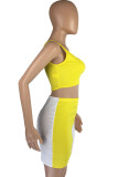 Yellow Sexy Solid Backless Asymmetrical One Shoulder Sleeveless Two Pieces