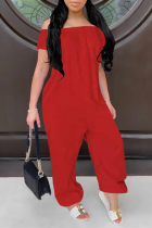 Red Casual Solid Split Joint Off the Shoulder Harlan Jumpsuits