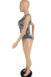 White Sexy Print Hollowed Out Patchwork Swimwears