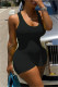 Black Fashion Casual Solid Backless U Neck Sleeveless Skinny Romper