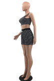 Blue Fashion Casual Striped Print Vests U Neck Sleeveless Two Pieces