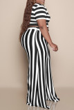 Red Fashion Casual Striped Print Basic O Neck Plus Size Two Pieces