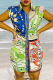 Blue Casual Print Patchwork Turndown Collar Shirt Dress Dresses