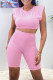 Pink Fashion Casual Solid Basic O Neck Sleeveless Two Pieces