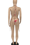 Pink Sexy Print Bandage Patchwork Swimwears