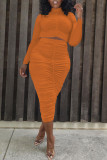 Red Fashion Casual Solid Fold Turtleneck Long Sleeve Two Pieces