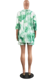 Pink Casual Patchwork Tie-dye Turndown Collar Short Sleeve Two Pieces