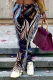 Black Casual Print Tassel Regular Mid Waist Straight Full Print Bottoms
