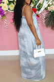 Grey Sexy Casual Print Backless Spaghetti Strap Long Dress
