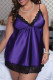 Purple Fashion Sexy Solid Split Joint Backless Spaghetti Strap Plus Size Pajama Dress
