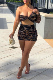 Multicolor Fashion Sexy Print Backless One Shoulder Long Sleeve Two Pieces