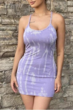 Purple Sexy Print Patchwork Spaghetti Strap Pencil Skirt Dresses
