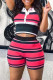 Red Fashion Casual Striped Print Basic Turndown Collar Sleeveless Two Pieces