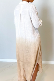 Yellow Casual Patchwork Patchwork Turndown Collar Irregular Dress Dresses