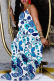 Multicolor Sexy Print Patchwork Spaghetti Strap Straight Dresses