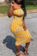 Yellow Fashion Sexy Striped Print Backless Strapless Sleeveless Dress