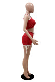 Red Sexy Casual Solid Hollowed Out V Neck Sleeveless Two Pieces