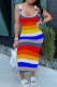 Tangerine Red Casual Print Patchwork U Neck Pencil Skirt Dresses